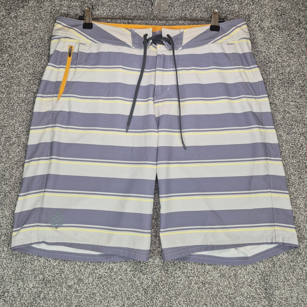 Stio CFS Board Shorts Mens 34 Gray Striped Stretch Quick Drying Outdoors